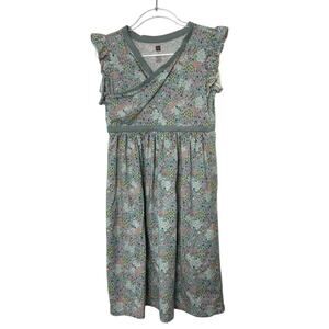 Tea Collection Blue Pattern Ruffle Cap Sleeve Surplice Fit & Flare Dress Sz 12